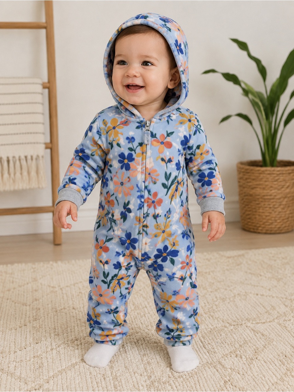 Carter’s Baby 9M Floral Hooded Fleece Romper One-Piece
